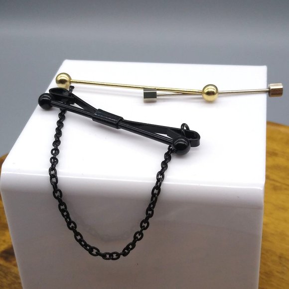 Bundle of 3 Classy Collar Bars, Dapper Black with Chain and Gold Plated Stainles - Picture 1 of 3